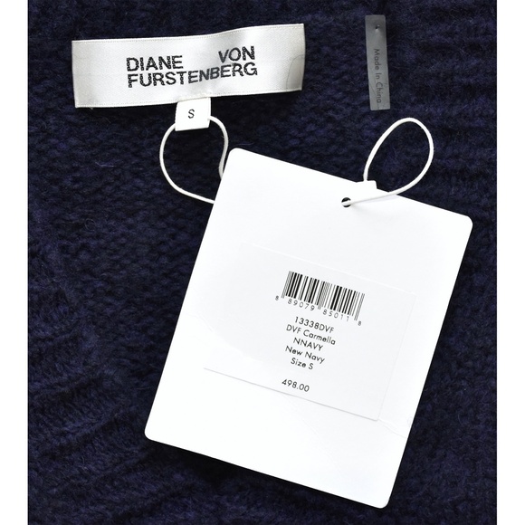 DIANE VON FURSTENBERG NWT CARMELLA V-NECK ALPACA/MERINO WOOL NAVY SWEATER.SIZE S - Picture 8 of 9